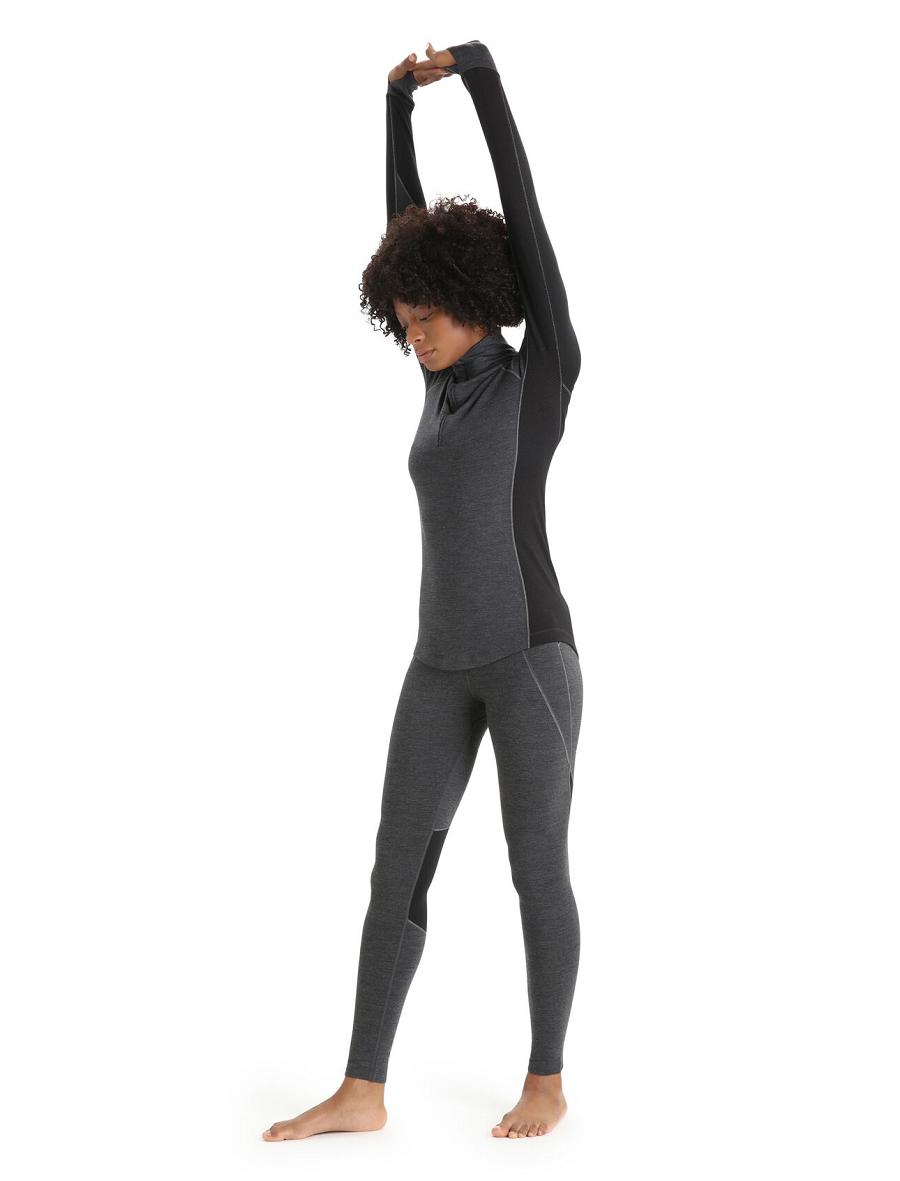 Base Layers Icebreaker BodyfitZone™ Merino 260 Zone Long Sleeve Half Zip Thermal Top Damskie Czarne | PL 1049UZGT